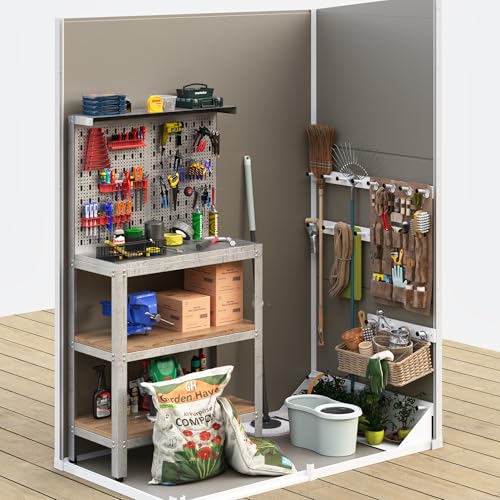 UDPATIO Outdoor Resin Storage Shed 6x4.5 FT, Plastic Garden Shed for Bike, Garbage Can, Tool, Outside Sheds with Lockable Door for Backyard, Patio, Lawn, Grey & White