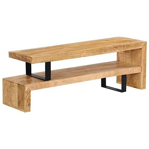 TV Stand Solid Mango Wood,MidCentury Modern Wooden TV Stand with Adjustable Length and Wrought Iron Legs, 45.3" L x 18" W x 15.7" H TV & Media Furniture