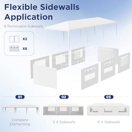 YOLENY 10x30 Ft Outdoor Party Canopy, Waterproof Heavy Duty Wedding Tent with 6 Sidewalls & 2 Zippered Doors, Event Tent for Birthday, Patio, BBQ, and Holiday Gatherings, White