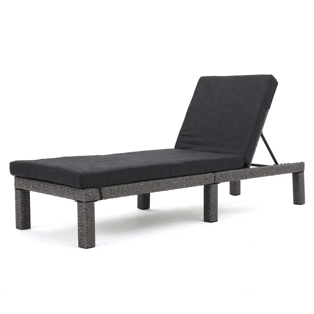 Christopher Knight Home Puerta Outdoor Adjustable PE Wicker Chaise Lounge with Cushion by  (Set of 2) Dark brown wicker and beige cushions