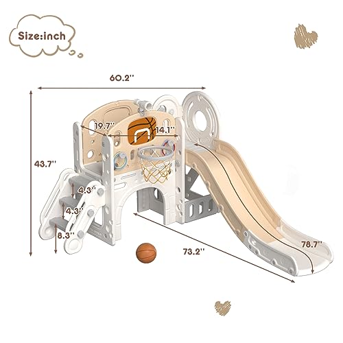 XJD 8 in 1 Toddler Slide Set, Kids Slide for Toddlers Age 1+, Toddler Climber Slide PlaySet with Basketball Hoop and Ball,Outdoor Indoor Playground for Toddlers 1-3 (Blue Gley, 8 in 1)