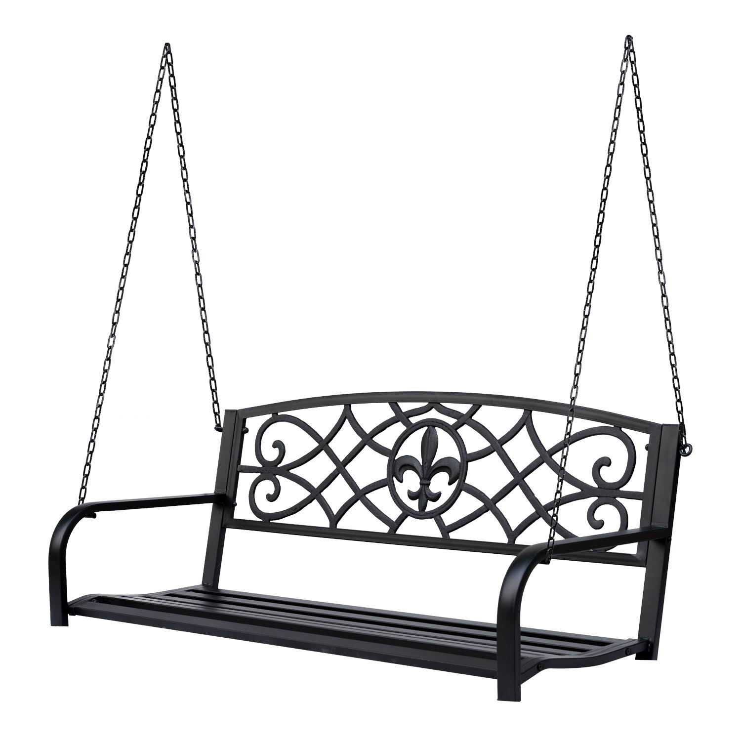 Outsunny Metal Porch Swing Chair Seat with Fleur-de-lis Decor, Steel