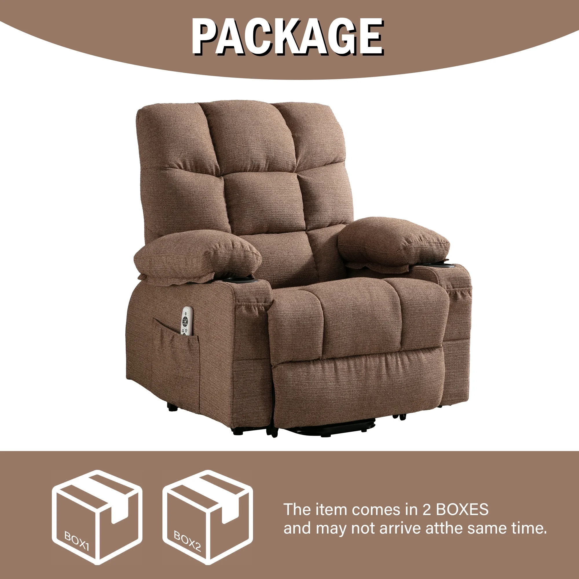 Power Lift Recliner Chair, 23in Wide Large Recliner Chair for Elderly with Massage and Heating, Electric Massage Lift Recliner Chair with Cup Holder, Pocket, USB Port, 330lbs Weight Capacity, Brown - Curated Treasures Market