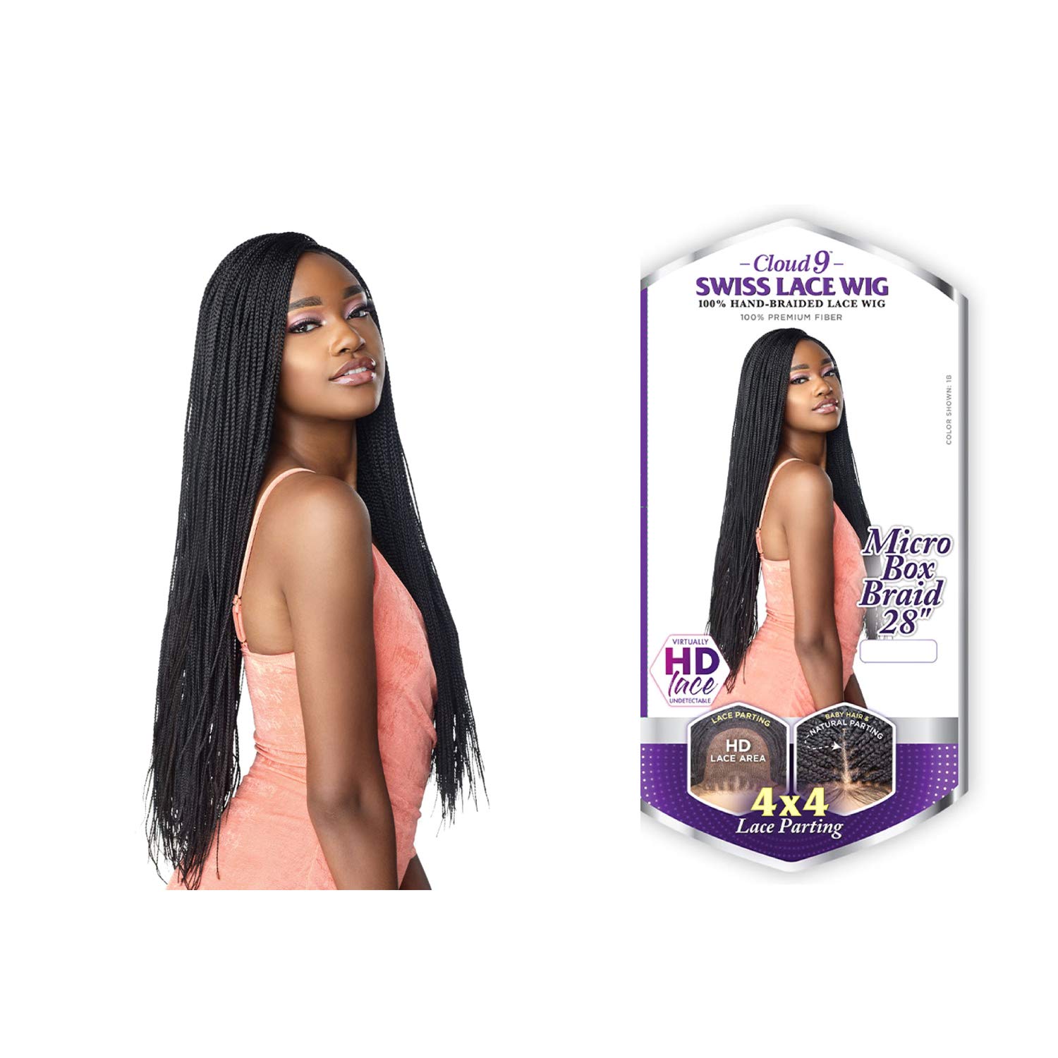 Sensationnel Braided Swiss Lace Wig Cloud 9 4X4 Lace Parting Micro Box Braid 28" (1-pack, T1B/BG)