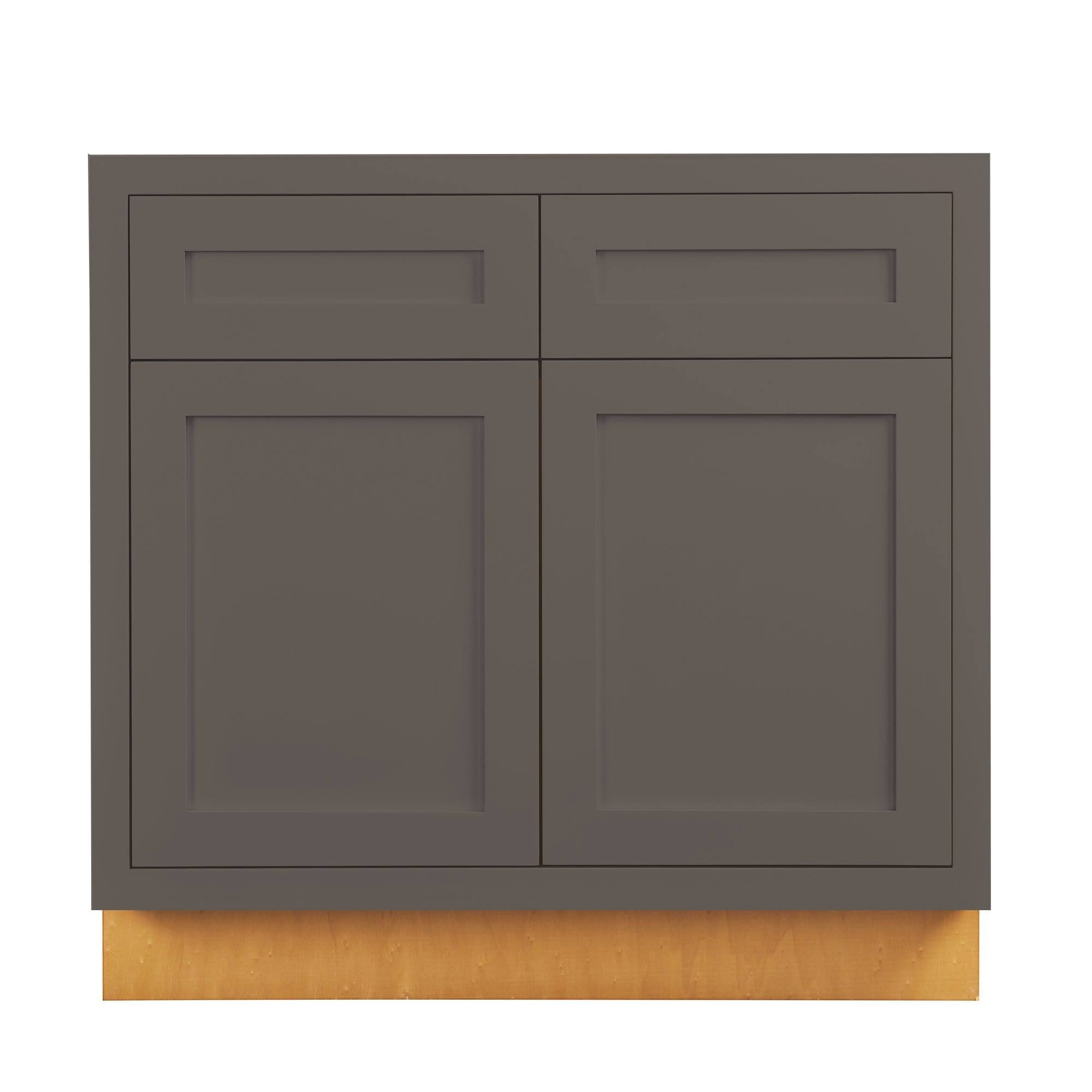 33 inch Wide Sink Base Kitchen Cabinet Dark Gray Inset Shaker - Double Door with False Front Drawer