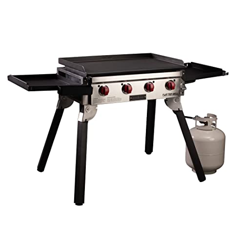 Camp Chef Portable Flat Top Grill 600 - Portable Outdoor Gas Grill with Griddle Grease Drain & Pre-Seasoned Surface - 604 Sq In Cooking Area - Black