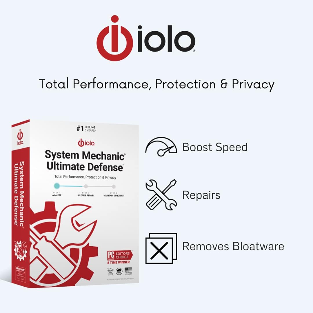 iolo - System Mechanic Ultimate Defense Antivirus Software and Malware, Protection & Privacy Pack of 2