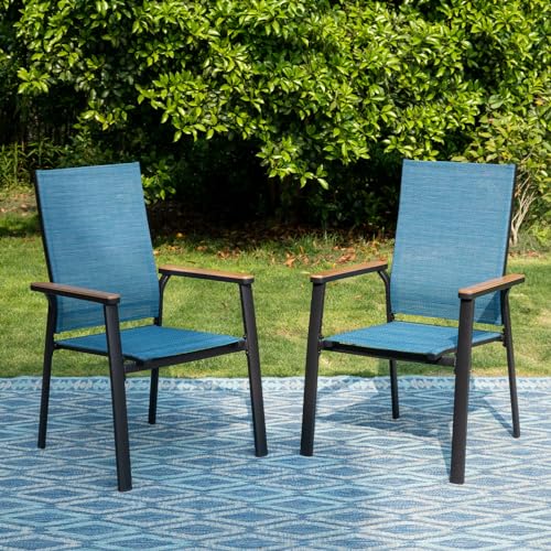 PHI VILLA Outdoor Stackable Dining Chairs Set of 6（Beige,Lightweight Aluminum Frame with Textilene Fabric & Wider Armrest,Easy to Store,Outdoor Chairs for Garden,Lawn