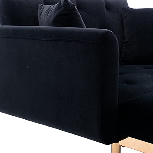 HomSof Adjustable Backrest Chaise Lounge Velvet Sofa Bed with Thick Padded, Convertible Reclining Chair with Rose Golden Metal Legs