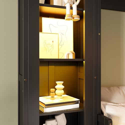 Ball & Cast Queen Size Murphy Bed with Desk,Hidden Wall Bed with 2 Sides Storage Cabinets,Shelf & Led,Murphy Cabinet Bed Frame for Bedroom,Guest Room,Space Saving,Black