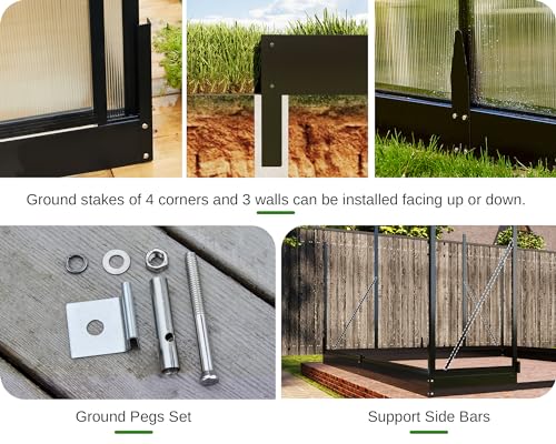 8x12 FT Polycarbonate Greenhouse with Quick-Connect Fittings, Walk-in Large Aluminum Greenhouse with 2 Swing Doors, Winter Greenhouse for Outdoors Black