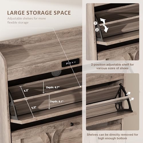 Intelligent 2 Flip Drawers Shoe Storage Cabinet, Rustic White