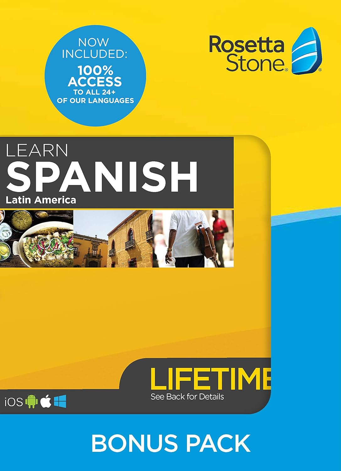 Rosetta Stone Learn Spanish Bonus Pack Bundle| Lifetime Online Access + Grammar Guide + Dictionary Book Set| PC/Mac Keycard