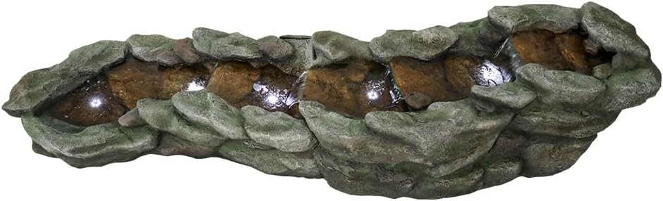 SunJet Outdoor Rock Water Fountain with LED Lights, 83.4" L x 22" W x 20" H River Stream Waterfall Feature for Home Garden, Yard, Patio, Deck Decor - Soothing Tranquility Floor-Standing Fountain