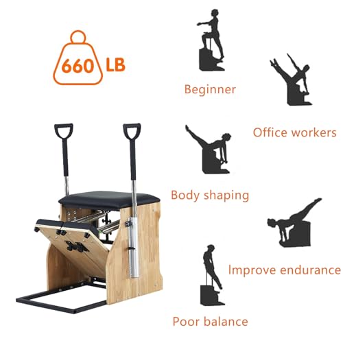 Pilates Chair, Pilates Reformer Machine,Split-Pedal Stability Combo Chair with Handles,Pilates Equipment for Home and Studio Use