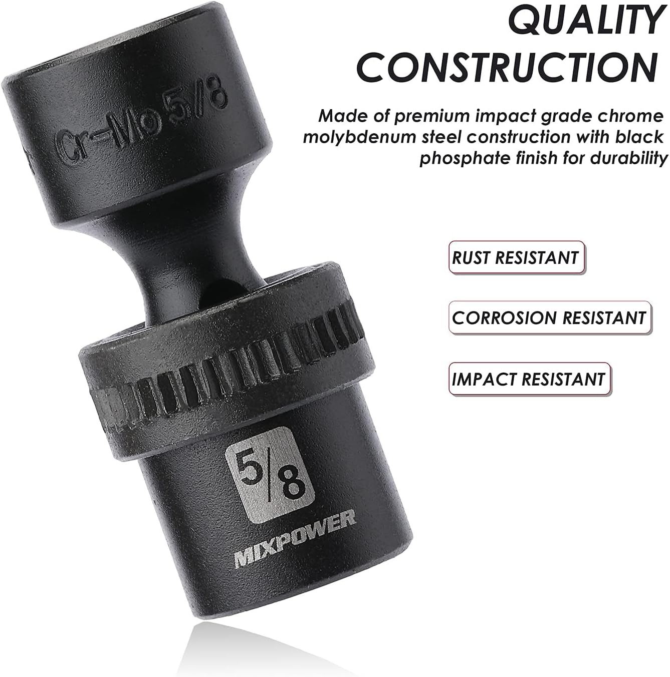 MIXPOWER 10-piece 3/8" Drive Shallow Universal Impact Socket Set, Metric,10-19mm, Swivel Socket with Flexible Wobble, CR-MO