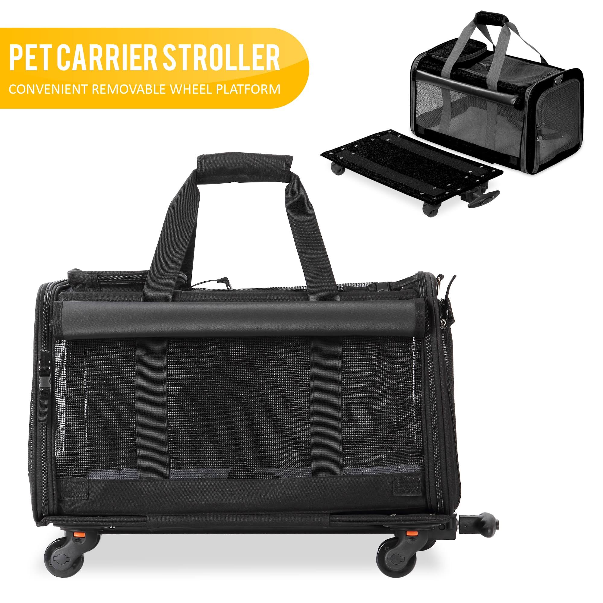 Kopeks Pet Carrier with Detachable Wheels for Small and Medium Dogs u0026 Cats - Black