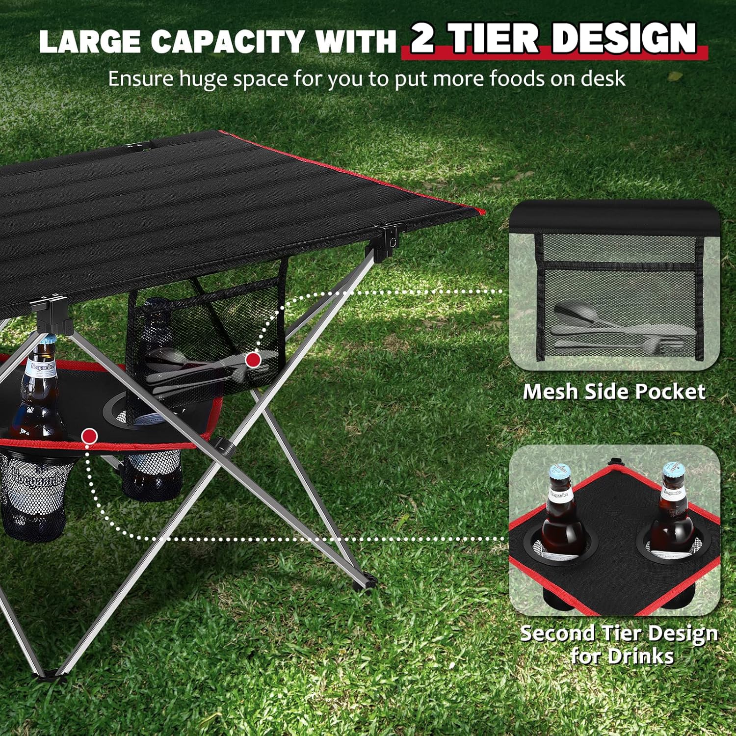 Outdoor Folding Camping Table Lightweight: Portable Camp Table with Cup Holders and Carrying Bags Outside Camping Tables That Fold Up Lightweight for Outdoor Picnic Beach Hiking Travel Fishing Medium