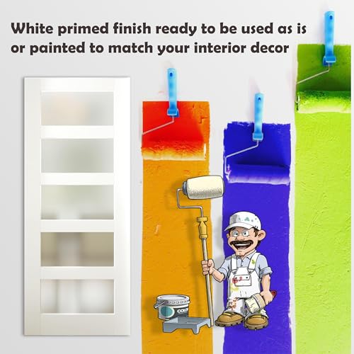 5-Lite Frosted Glass French Door, 30"x 80", Interior Door Panels for Closet & Bedroom, Single Pantry Door Slab - Assembly Required, MDF, White Primed