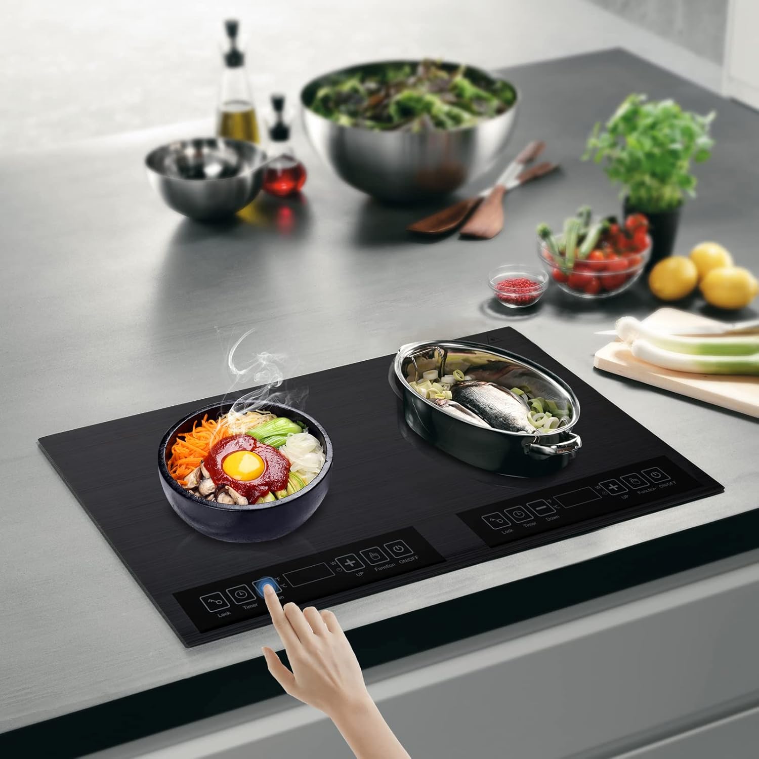 Double Induction Cooktop 24 In Portable Electric Cooktop 2 Burner 2KW Dual Induction Cooker with LED Touch Screen & 9 Temperature Fast Heating Induction Burner for Kitchen Home Use | US STOCK
