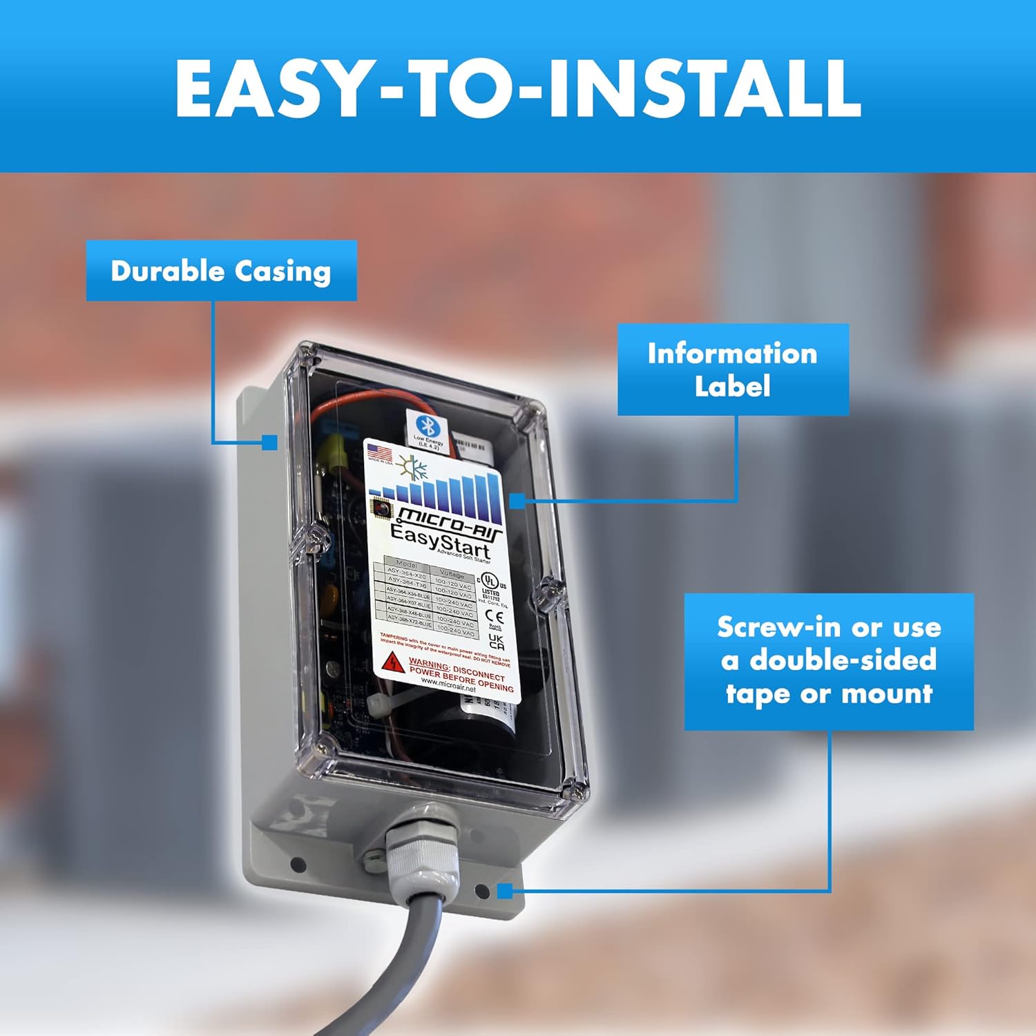 EasyStart Micro-Air 368 Advanced Soft Starter (ASY-368-X72-BLUE), Air Conditioner Soft Start Works with Generator, Start Air Conditioners at Less Power 6 Ton Compressor