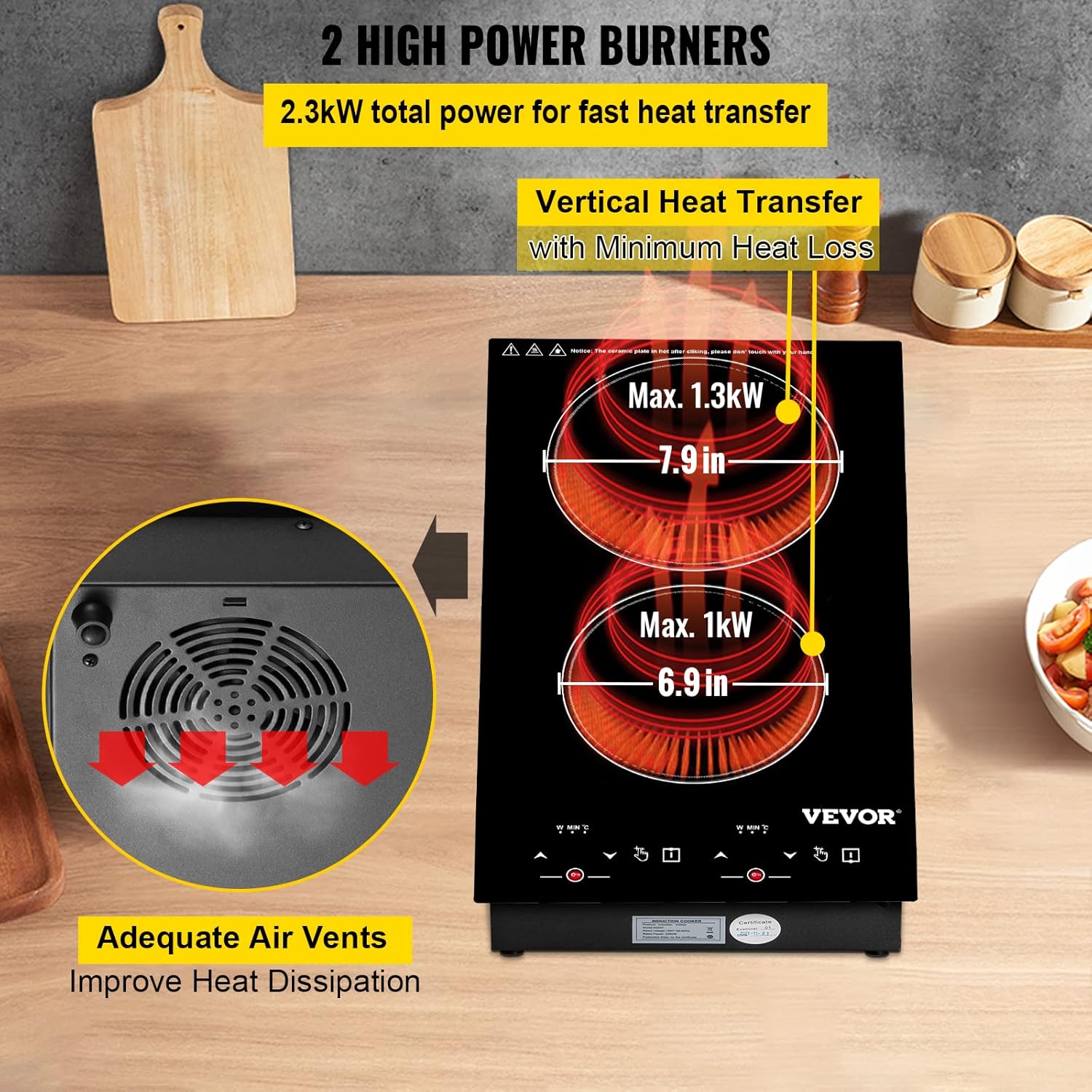 VEVOR Built-in Induction Electric Stove Top 5 Burners,35 Inch Electric Cooktop,9 Power Levels & Sensor Touch Control,Easy to Clean Ceramic Glass Surface,Child Safety Lock,240V