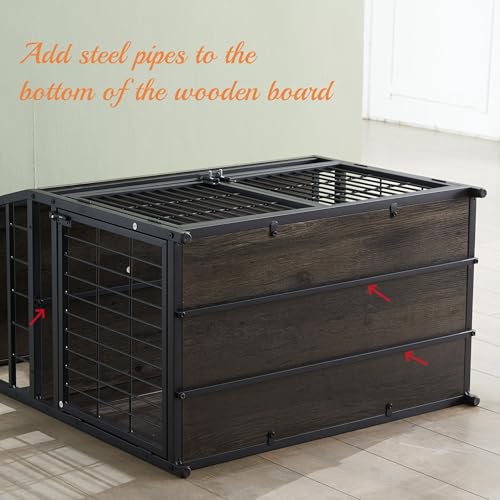 Furniture Style Dog Crate for Small/Medium Dog, Heavy Duty Anti-Chew Dog Kennel Furniture with 3 Doors, Wooden Decorative Indoor Basic Dog Cage with 3-Layer Storage Shelves