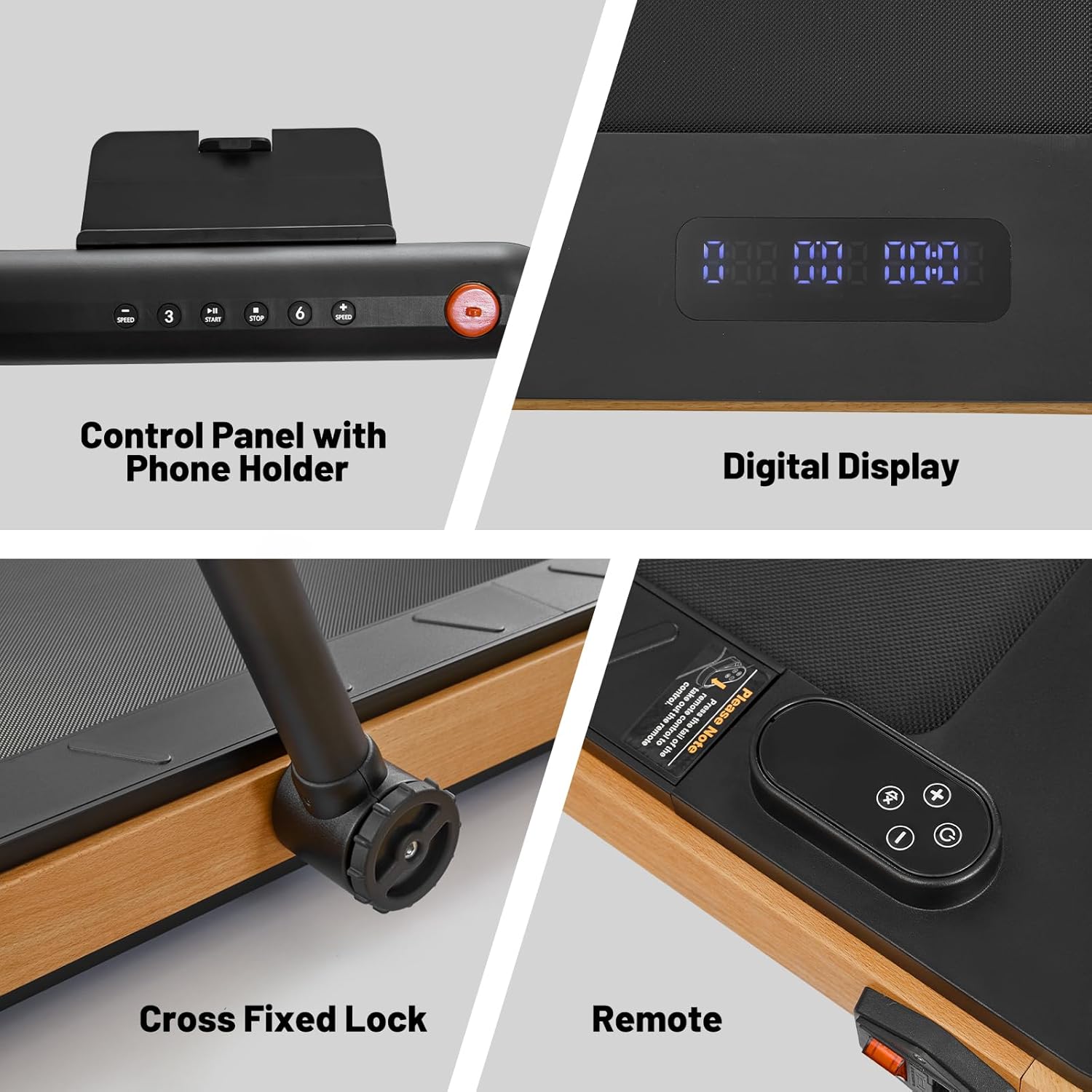Maksone Folding Walking Pad, Wood Under Desk Treadmill with Adjustable Handlebar, Foldable Treadmill with Remote Control, Installation-Free