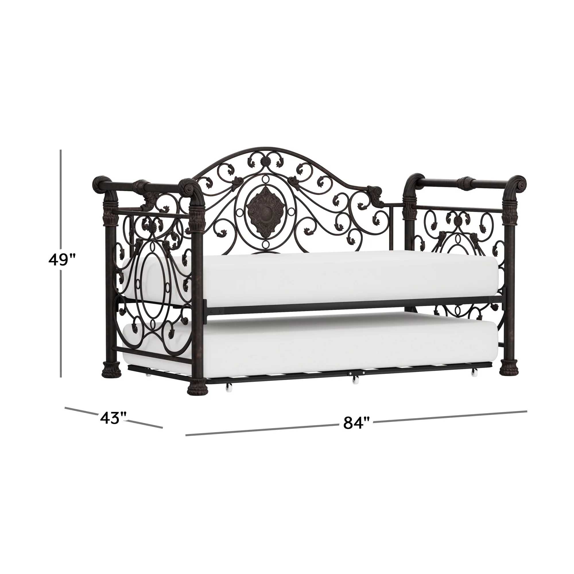 Hillsdale Furniture Mercer Vintage Metal Twin Daybed with Trundle, Antique Brown