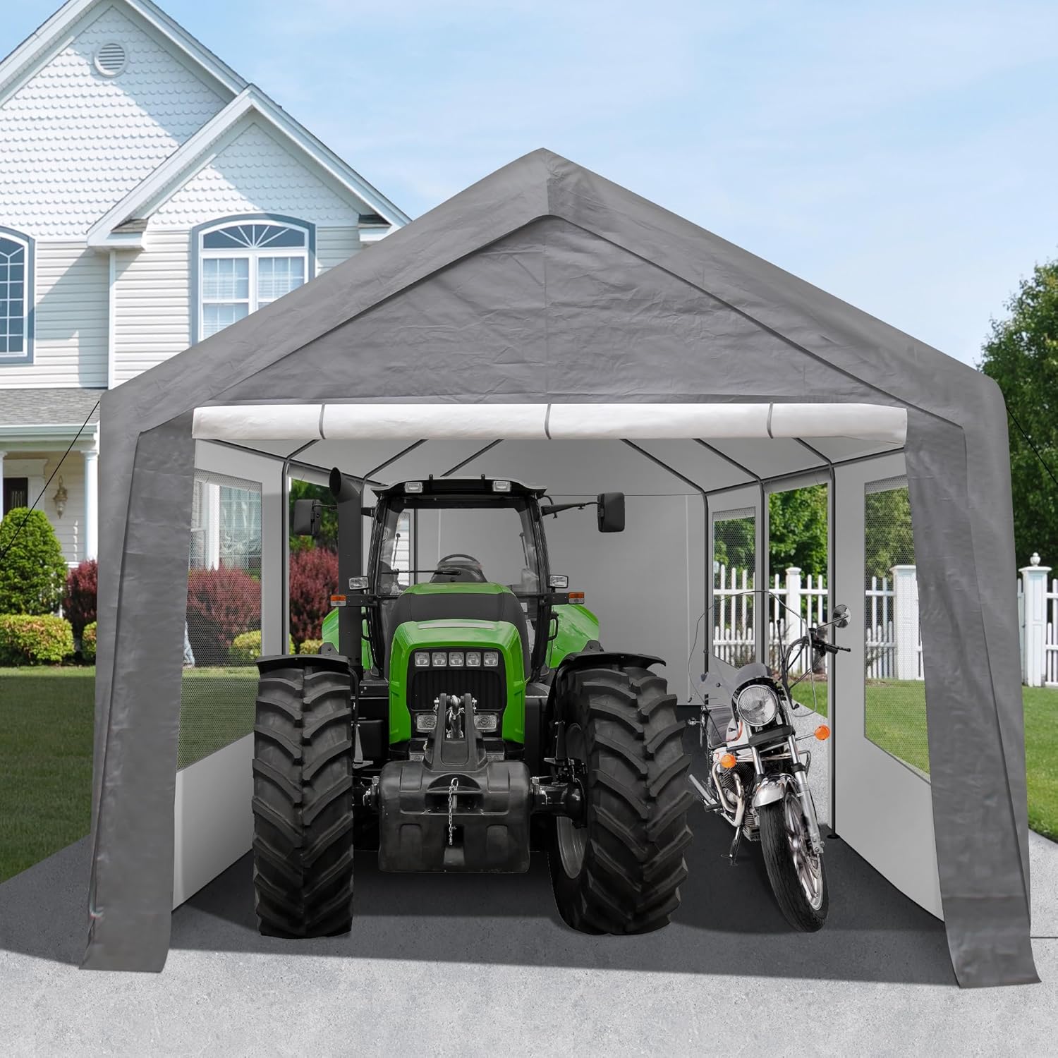 10'x20' Portable Carport Garage, Outdoor Storage Shelter Shed, Durable Zipper Car Canopy with Roll-up Doors and Windows, Heavy Duty Metal Frame, Waterproof Carport Tent for Generator Vehicles