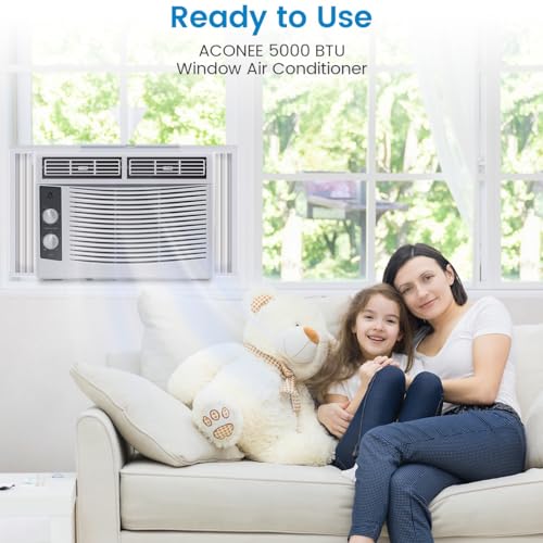 5,000 BTU Window Mounted Air Conditioner, AC Unit Cools Up to 150 Sq. Ft., Quiet 51dBA Window AC Unit with Easy-to-Use Mechanical Controls and Washable Filter, 30% Faster Cooling S