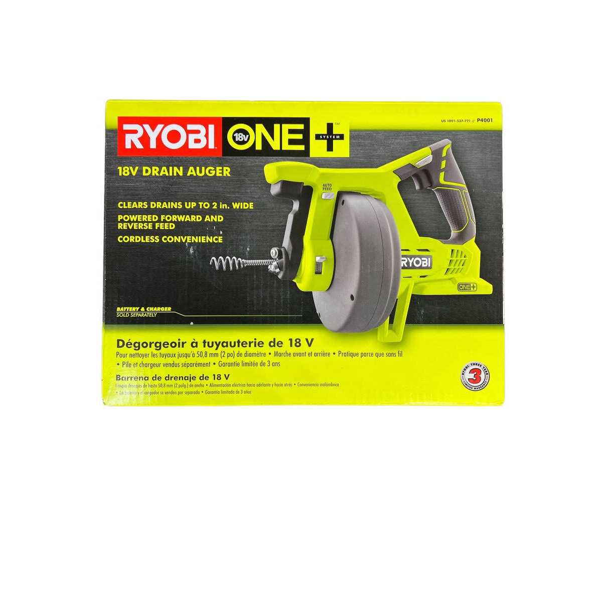 Ryobi 18-Volt One+ Drain Auger P4001 - Shop Hardware Tools Online Store