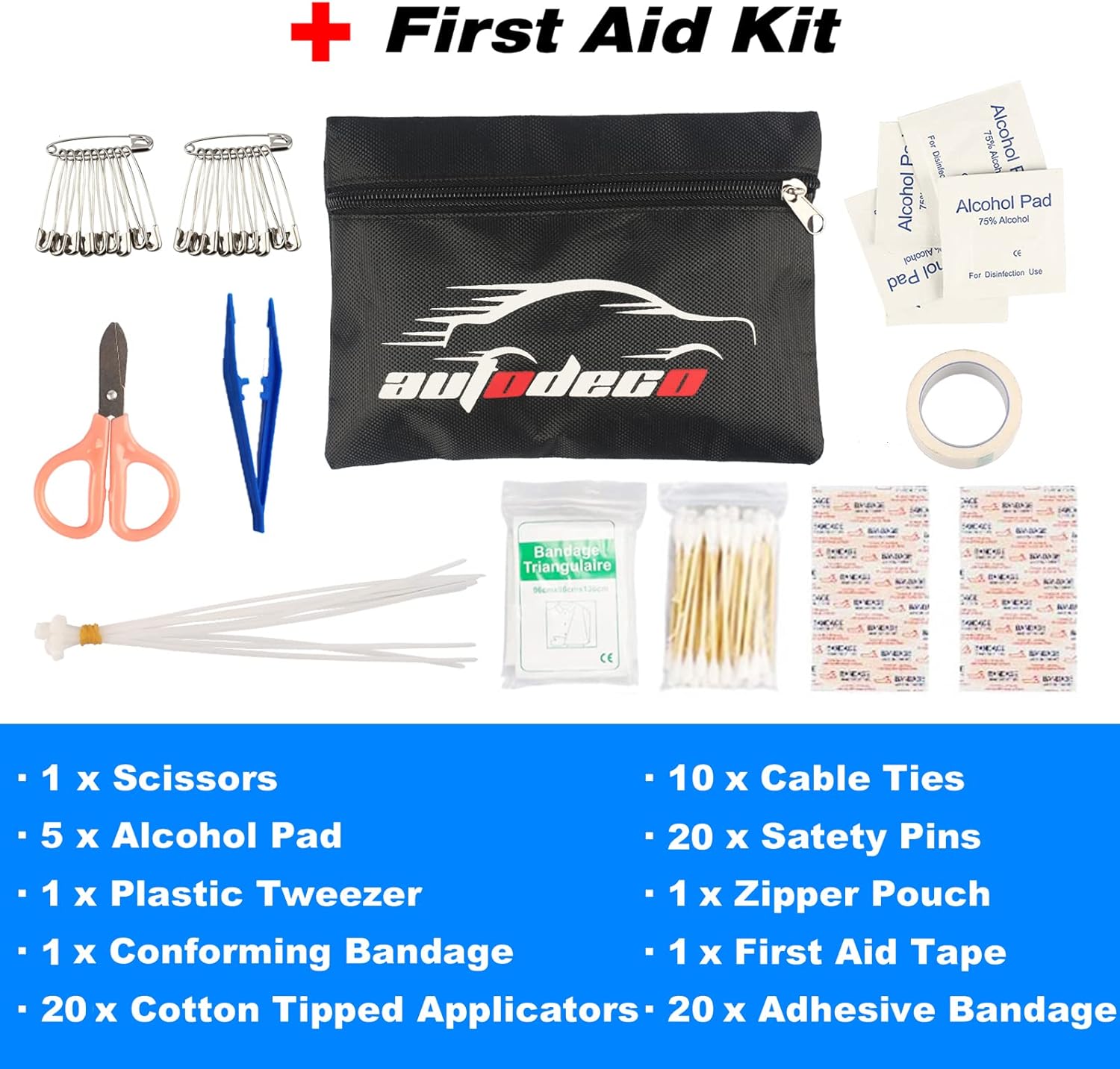 AUTODECO Car Roadside Emergency Kit - 118-Piece Premium Heavy Duty Car Roadside Emergency Kit - Jumper Cables Portable Air Compressor Tow Strap Multifunctional Hammer Shovel, etc.