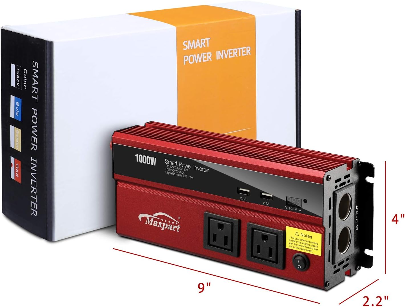 Maxpart 1000W Power Inverters,Car Power Inverter 1000W Inverter 12v to 110v AC Converter with Dual AC Outlets 2.4A USB Inverter and Dual 12V Car Cigarette Lighter for Truck/RV Power Converter Car Pack of 2