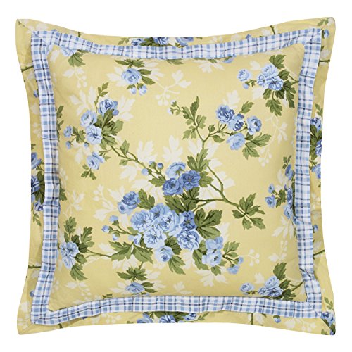 Laura Ashley Cassidy Yellow Comforter Set, King, Includes Bonus Euro Shams & Throw Pillows Lorelei Dark Blue King Sheets, Soft Sateen Cotton Bedding Set, 4 Pieces