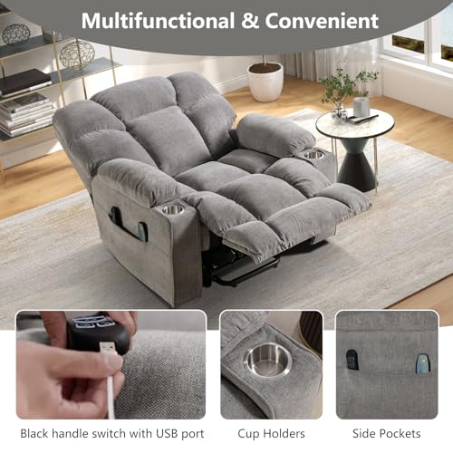 CANMOV Oversized Power Lift Recliner Chair for Elderly, Dual Motor Electric Heavy Duty Lift Recliner with Massage, Heating, USB Port, Cup Holders and Pockets, Brown