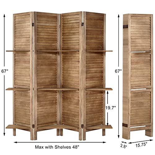 Room Divider with Shelves, Privacy Screen, Room Dividers and Folding Privacy Screens, 5 Panel Wood Temporary Wall Partition Separation Separator, Coconut