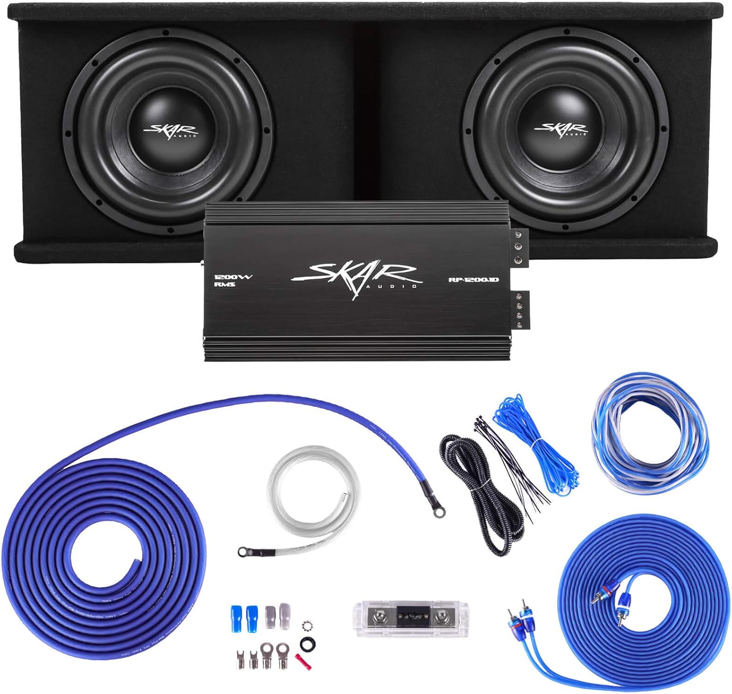 Skar Audio Dual 10" Complete 2,400 Watt SDR Series Subwoofer Bass Package - Includes Loaded Enclosure with Amplifier