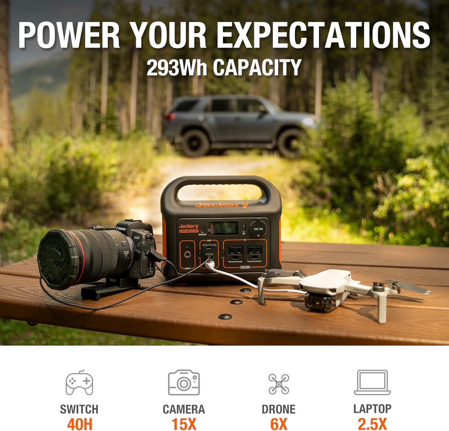 Jackery Portable Power Station Explorer 300, 293Wh Backup Lithium Battery, 110V/300W Pure Sine Wave AC Outlet, Solar Generator (Solar Panel Not Included) for Outdoors Camping Travel Hunting Blackout