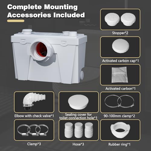 Macerator Sewerage Sump Pump with 4 Water Inlets for Toilet, Basement, Kitchen, Sink, Shower, Bathtub Waste Water Disposal Upflush Toilet System