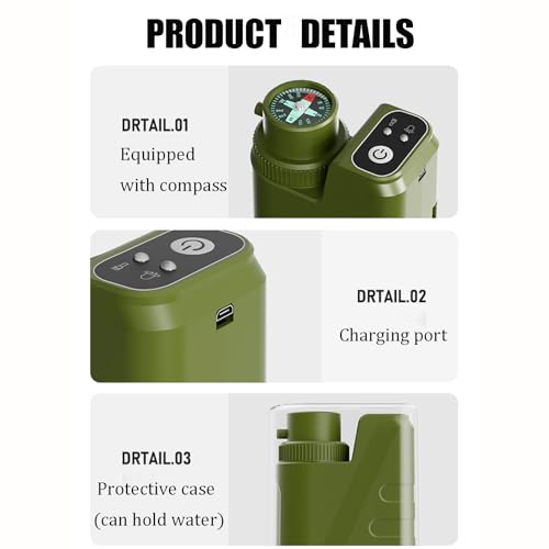 Electric Portable Water Filter, Portable Water Purifier,Water Purifier Survival,Removing up to 99.99% of impurities,Water Filter Survival Survival ，Purifying Water Camping