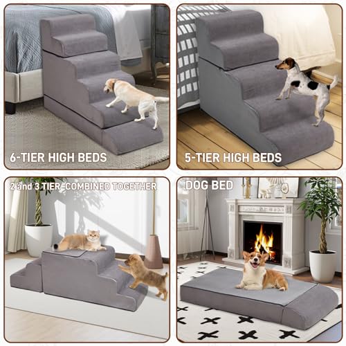 30-36 inches High Foam Dog Stairs & Steps for High Beds Tall, LitaiL 30inch 6 Tier Pet Stairs/Steps for High Beds Large Dogs, Non-Slip Dog Ramps for Small Dogs, for Older Dogs/Cats Injured