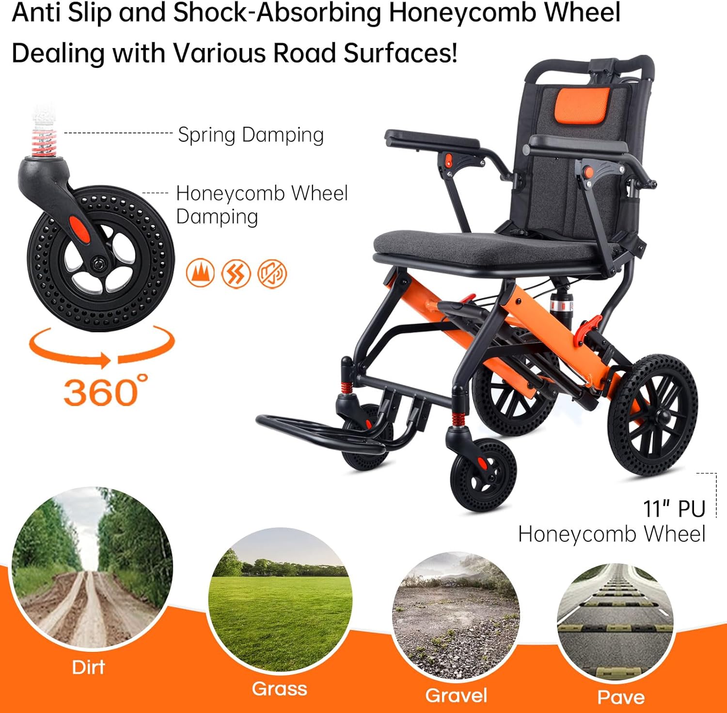 Upgraded Transport Wheelchair, Come with Telescopic Handle and Two Bags, Wheelchairs for Adults, Lightweight Transport Wheelchair, with Safety Belt
