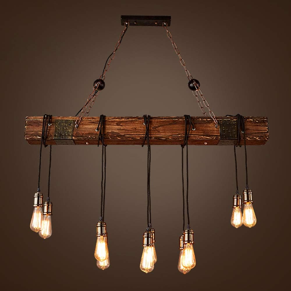 Rustic Industrial 10 Light 46in Chandelier Farmhouse Kitchen Island Lighting Mason Jar Chandelier Linear Chandelier Retro Wood Pendant Light Dining Room Bar Pool Table (Bulb is Not Included)