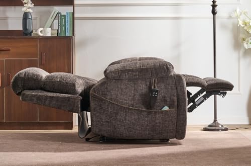 Light Grey Recliner Chair for Elderly | Tall and Big Man 400lbs | Chenille | Power Lift, Lay Flat, Stand Up, Wireless Charging Device, Extended Footrest, Massage Heat, Cup Holder, Lumbar Pillow