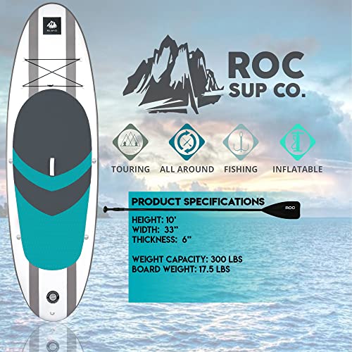 Roc Inflatable Stand Up Paddle Boards with Premium SUP Paddle Board Accessories, Wide Stable Design, Non-Slip Comfort Deck for Youth & Adults