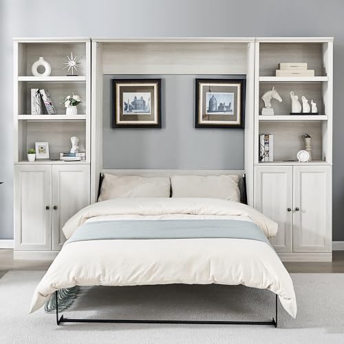 Queen Size Murphy Bed Wall Bed with a Storage Shelf, Space-Saving Wall Bed for Multipurpose Guest Room or Home Office - Gray