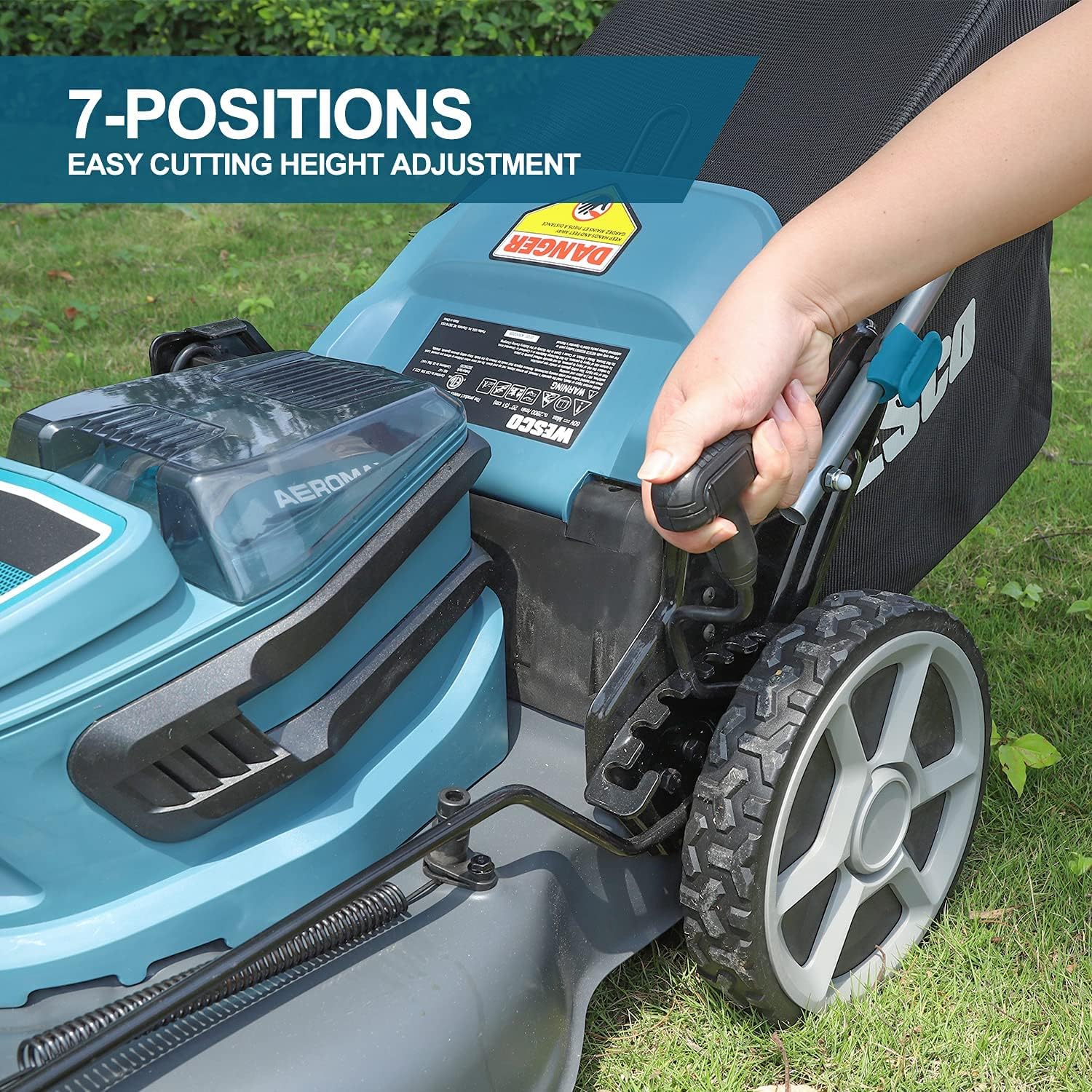 WESCO 60V Self-Propelled Cordless Lawnmower, 21 inch Brushless Push Lawn Mower, 3-in-1 Mower, 5.0Ah Battery and Fast Charger