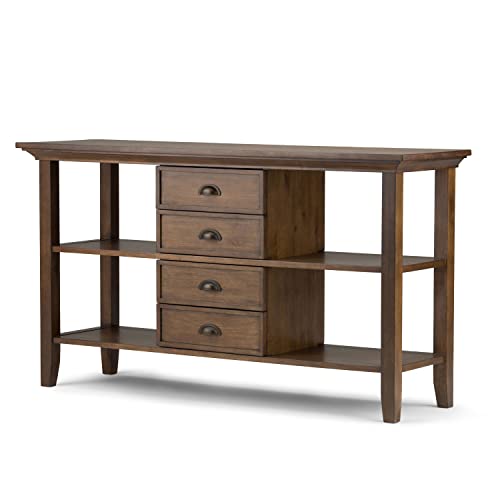 SIMPLIHOME Redmond SOLID WOOD 54 inch Wide Console Sofa Table in Hickory Brown with Storage, 4 Drawers and 4 Shelves, for the Living Room Entryway and Bedroom