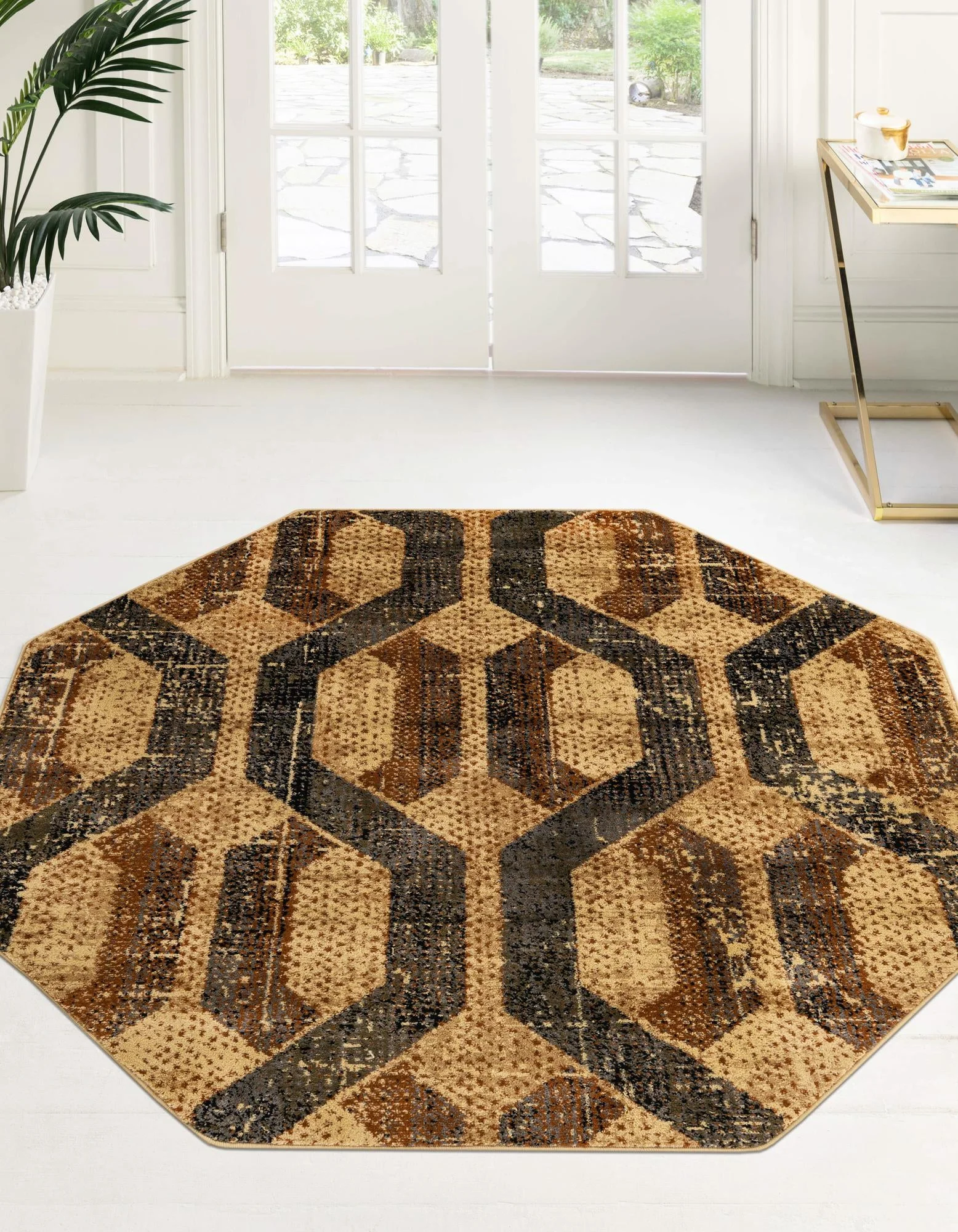 Rugs.com Saturn Collection Rug – 8 Ft Octagon Beige Cream Medium Rug Perfect For Living Rooms, Kitchens, Entryways